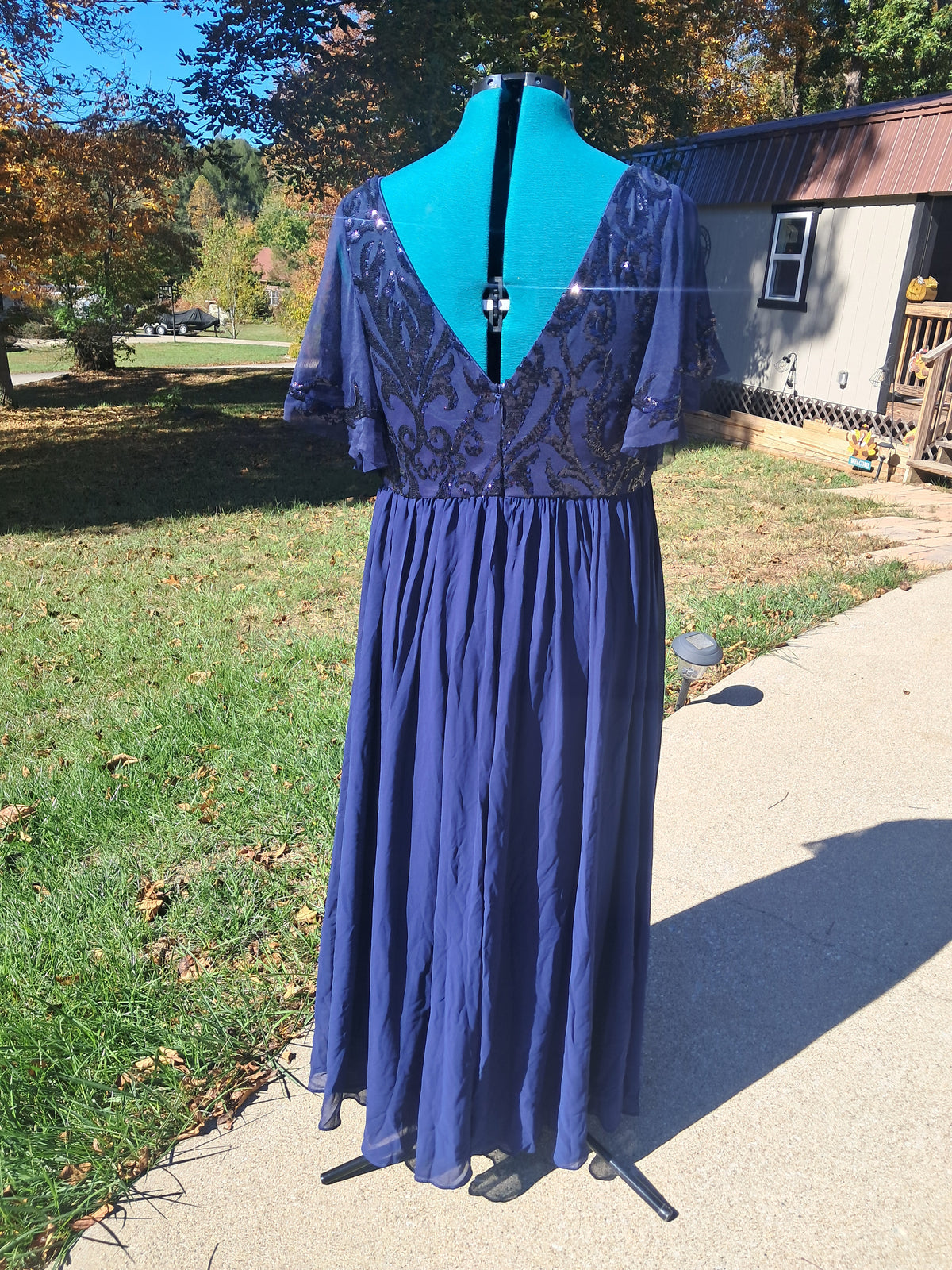 125 Open Back, Blue Sequined Dress