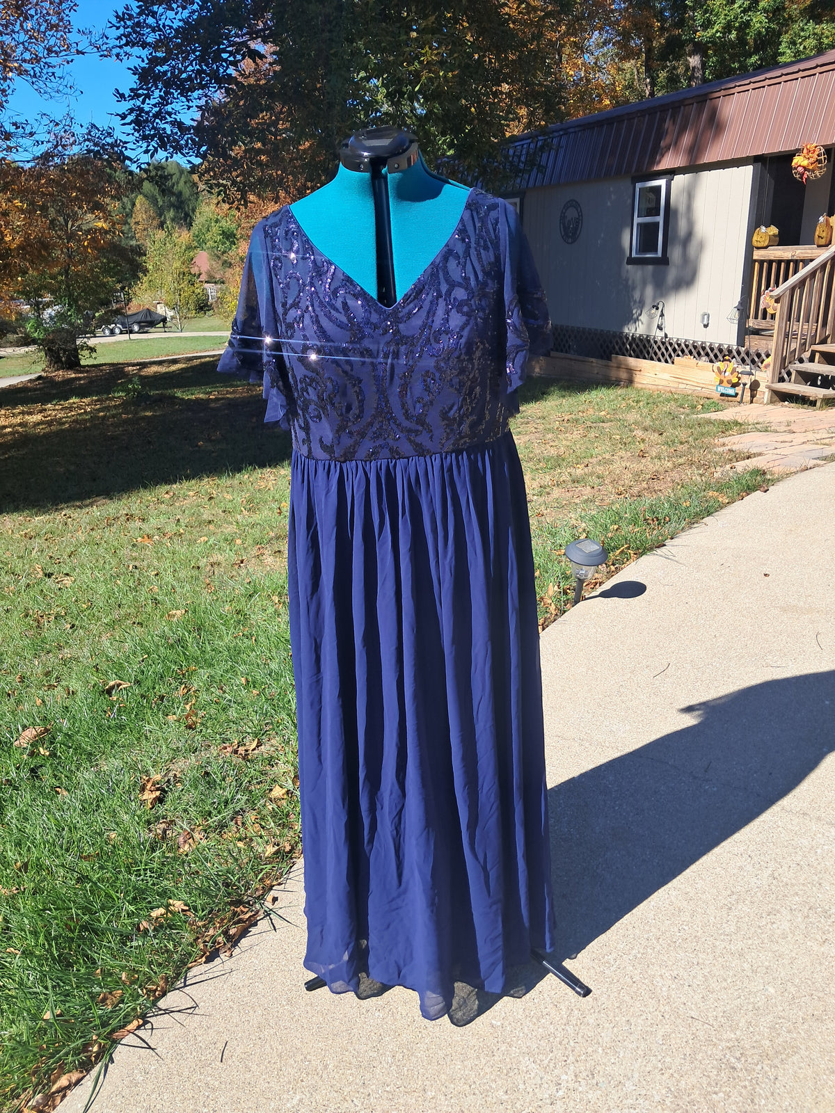 125 Open Back, Blue Sequined Dress