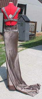 54 Chocolate Silky Beaded Gown