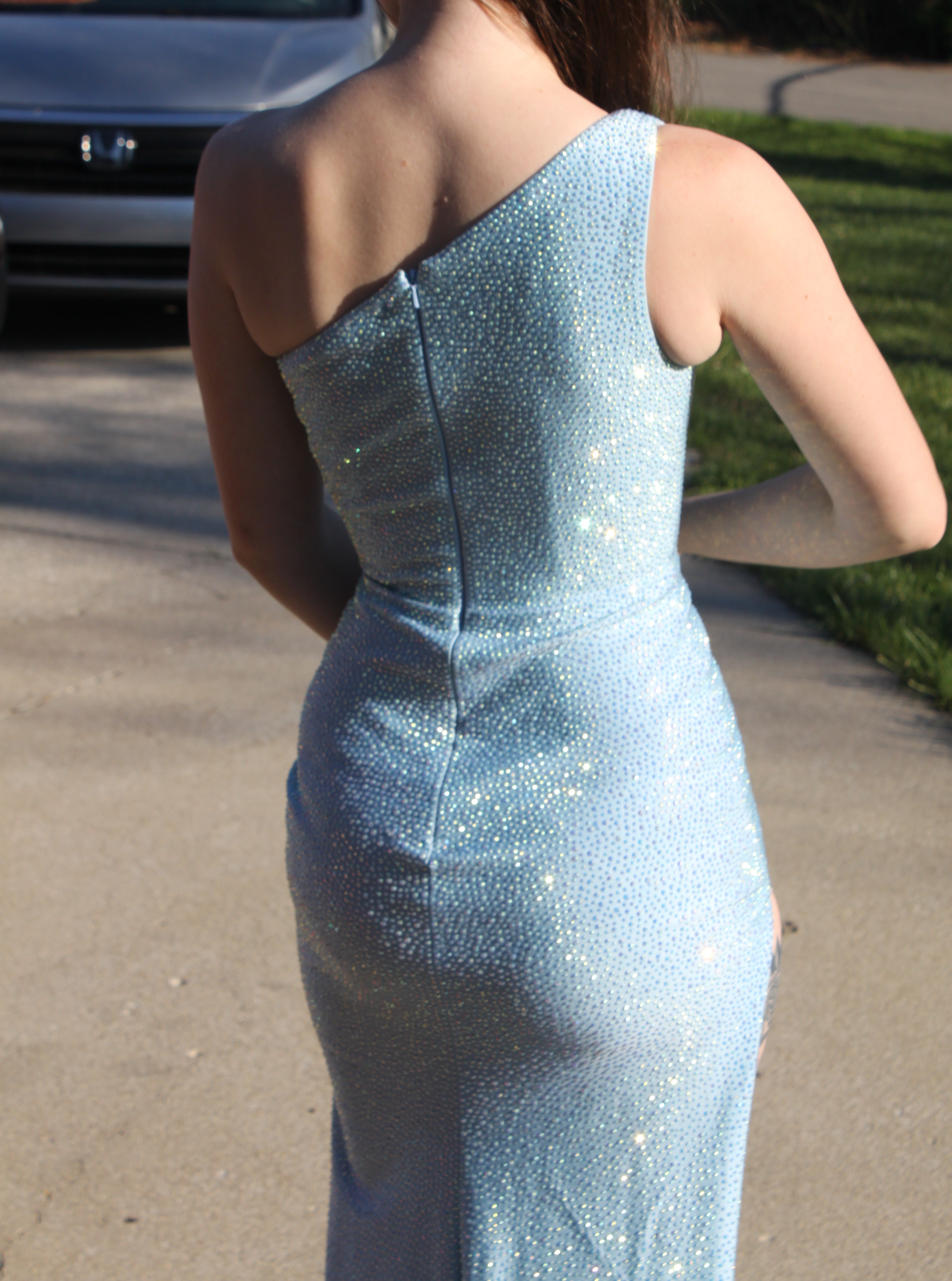 66 One-Shoulder Light Blue Dress