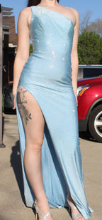 66 One-Shoulder Light Blue Dress