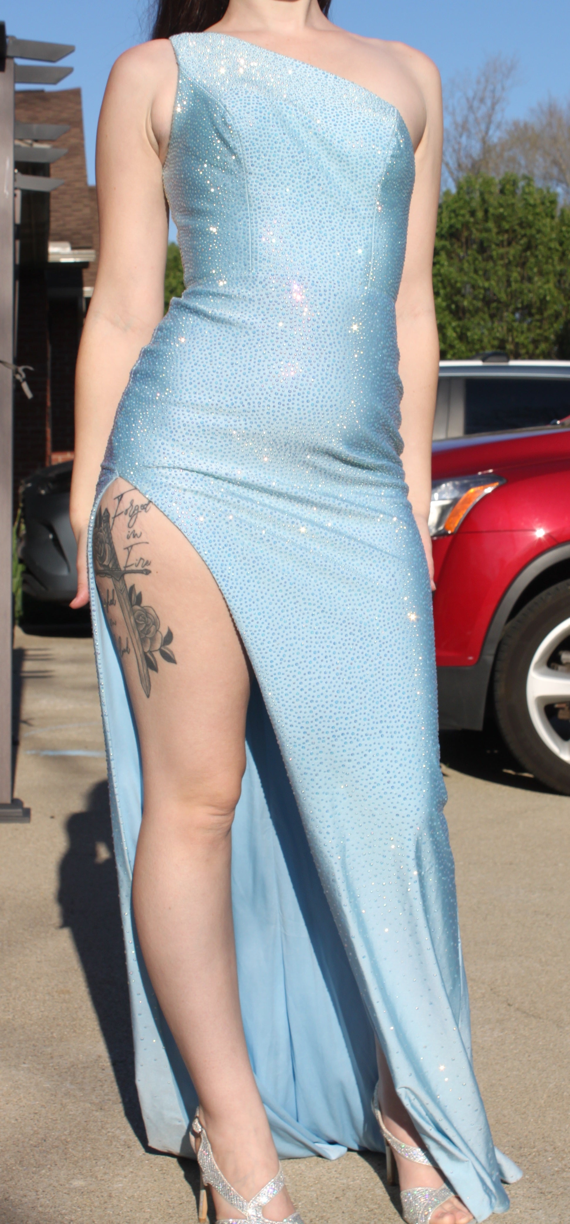 66 One-Shoulder Light Blue Dress