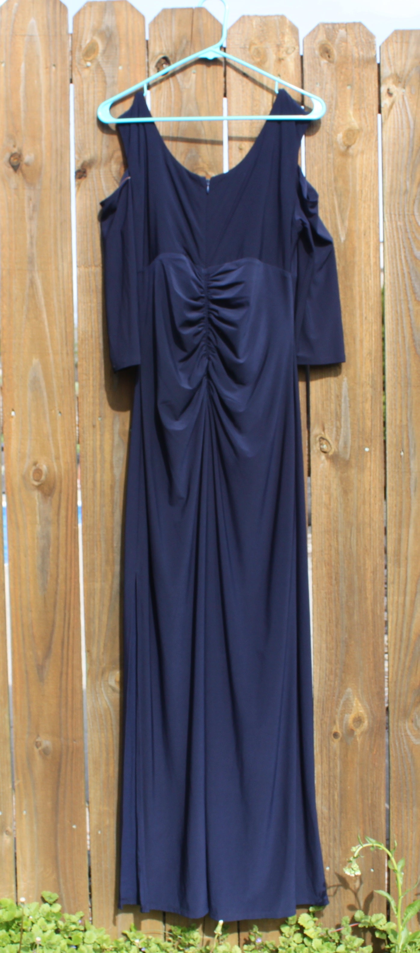 79 navy-blue formal gown with broach