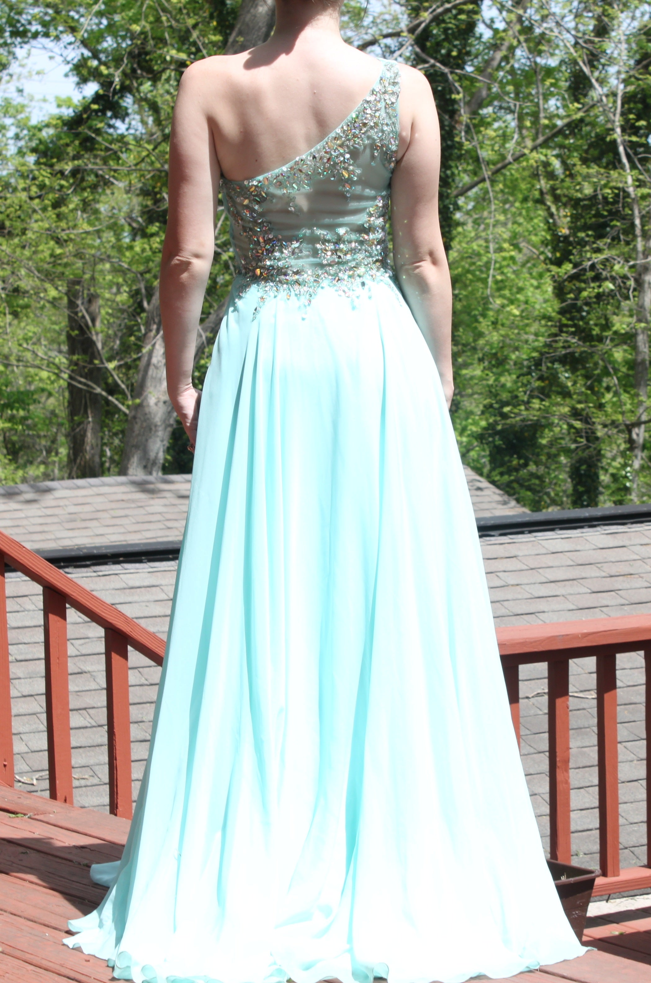 86 teal one shoulder with sparkles