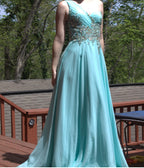 86 teal one shoulder with sparkles
