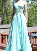 86 teal one shoulder with sparkles