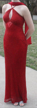 43 Raspberry Floor Length Beaded Gown