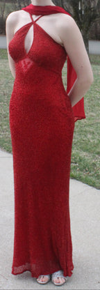 43 Raspberry Floor Length Beaded Gown