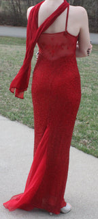43 Raspberry Floor Length Beaded Gown