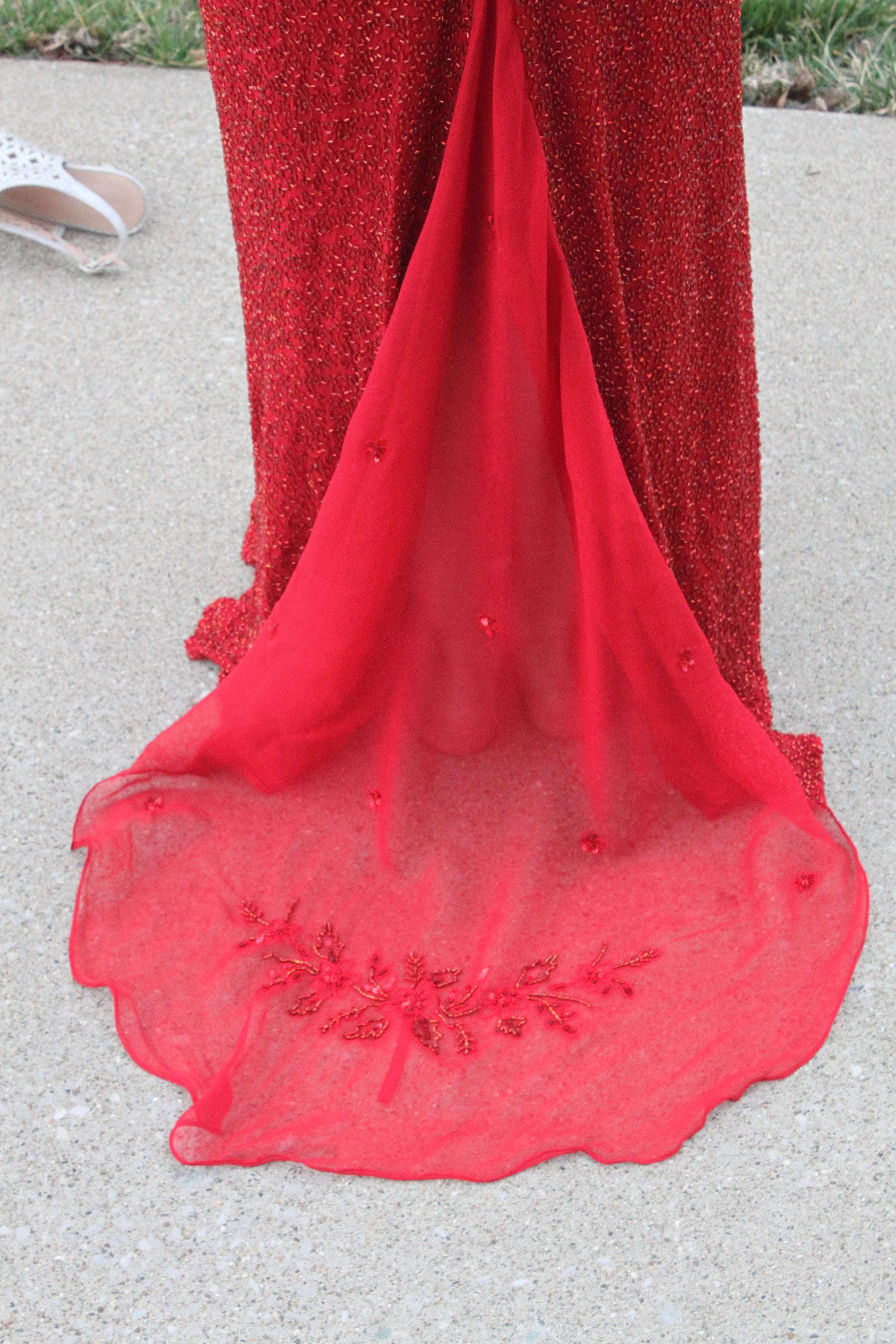 43 Raspberry Floor Length Beaded Gown