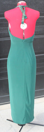 48 Fleur De Lis Beaded Green Halter Gown