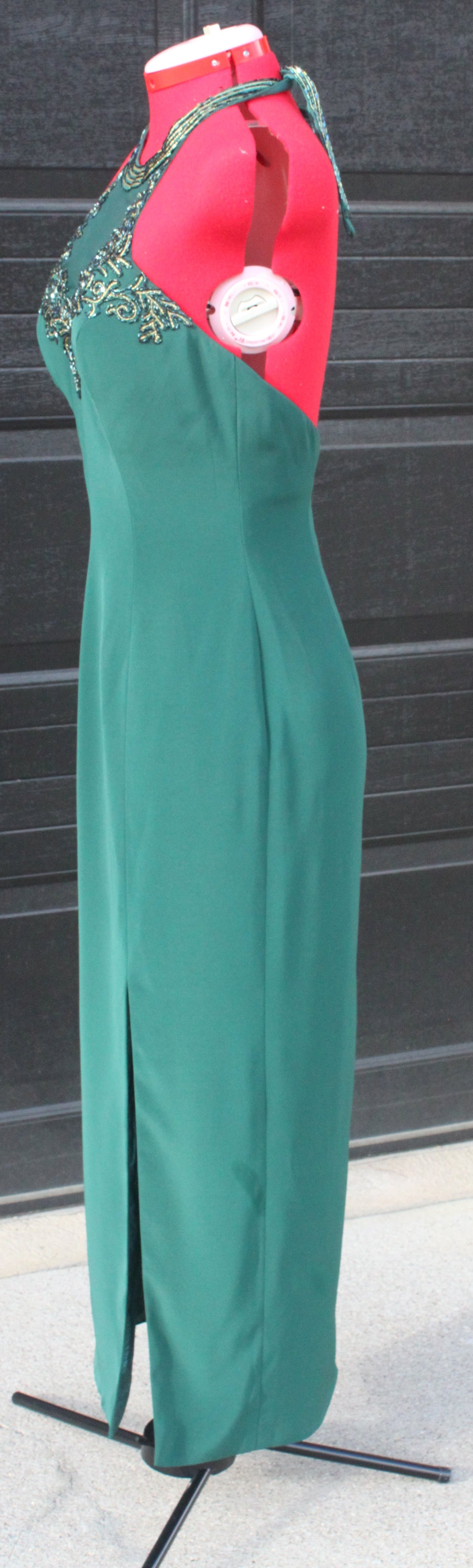 48 Fleur De Lis Beaded Green Halter Gown