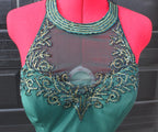 48 Fleur De Lis Beaded Green Halter Gown