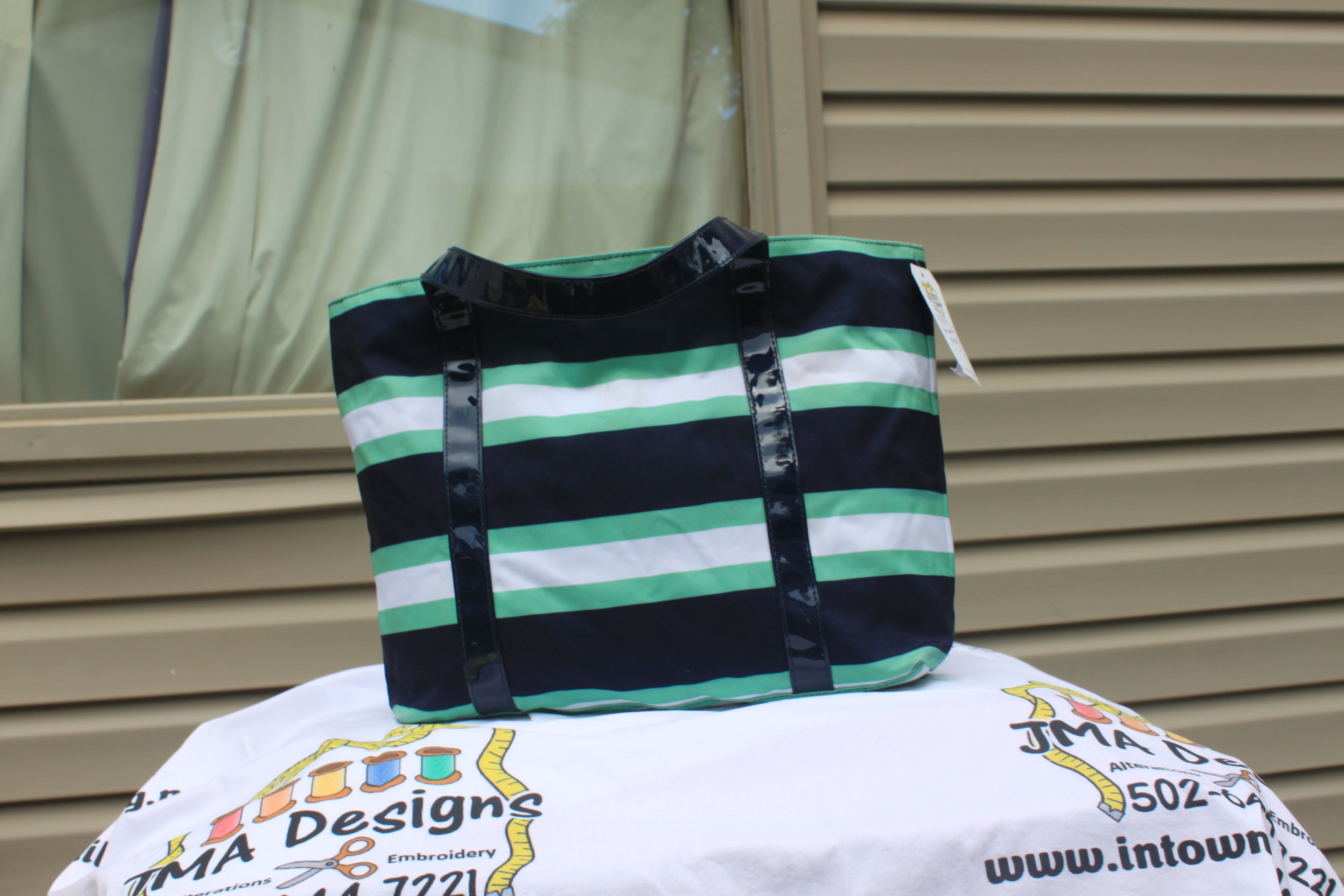 B06 Striped Green/Blue Tote Bag