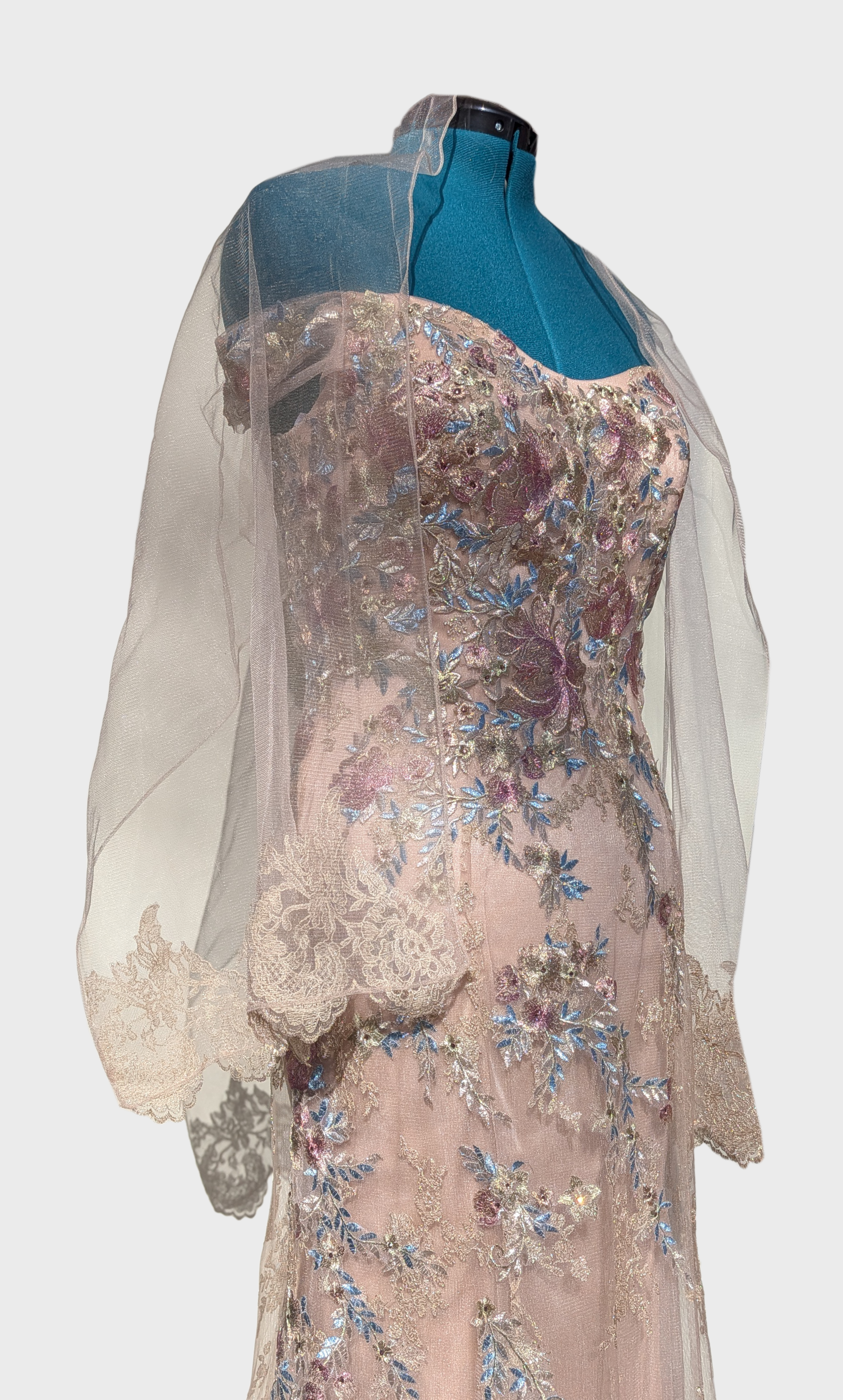 11 Embroidered Lace Beige Floral Gown
