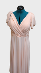 35 Peach Wrap Bodice Bridesmaid dress