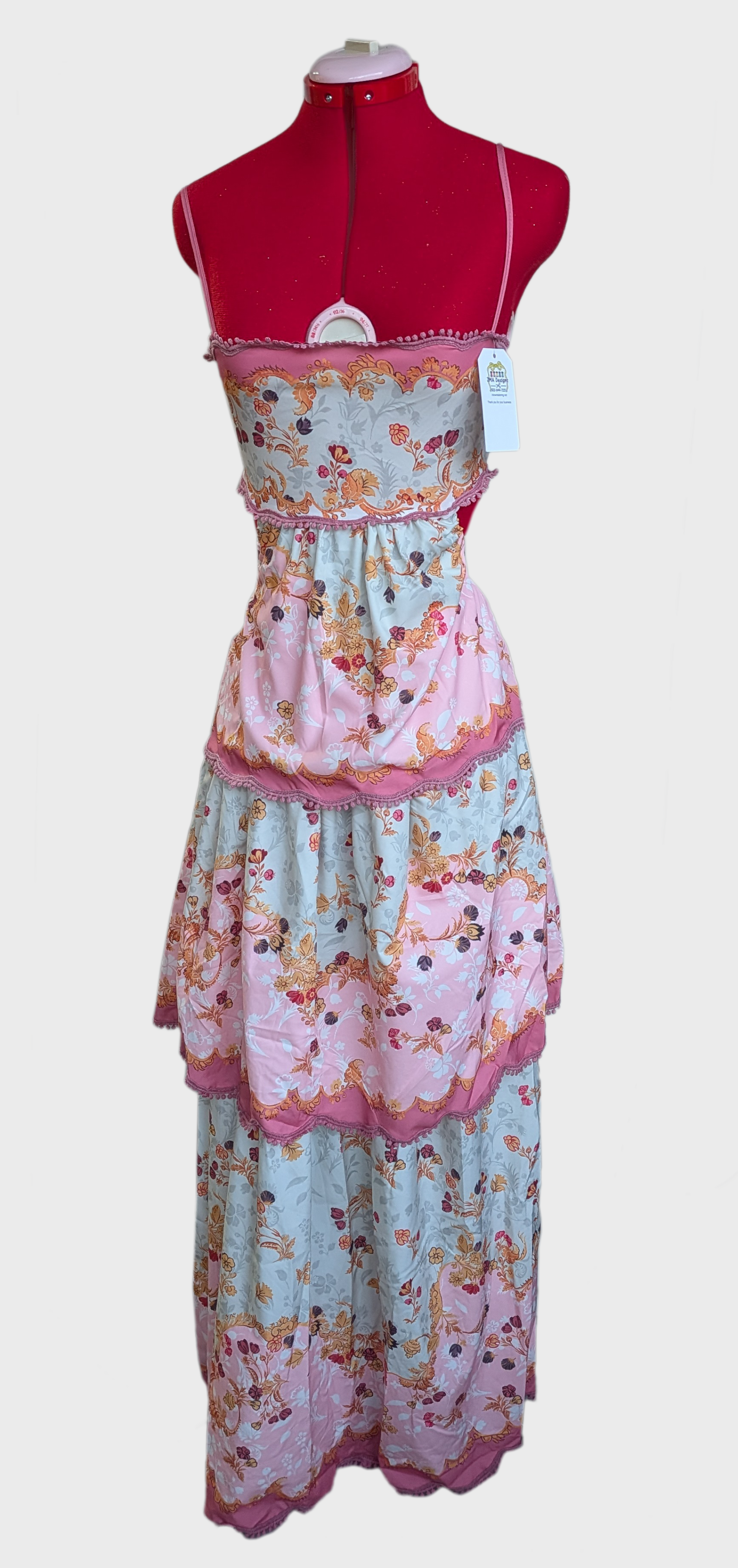 Layered Sun Dress with Pink, Green, & Gold Print