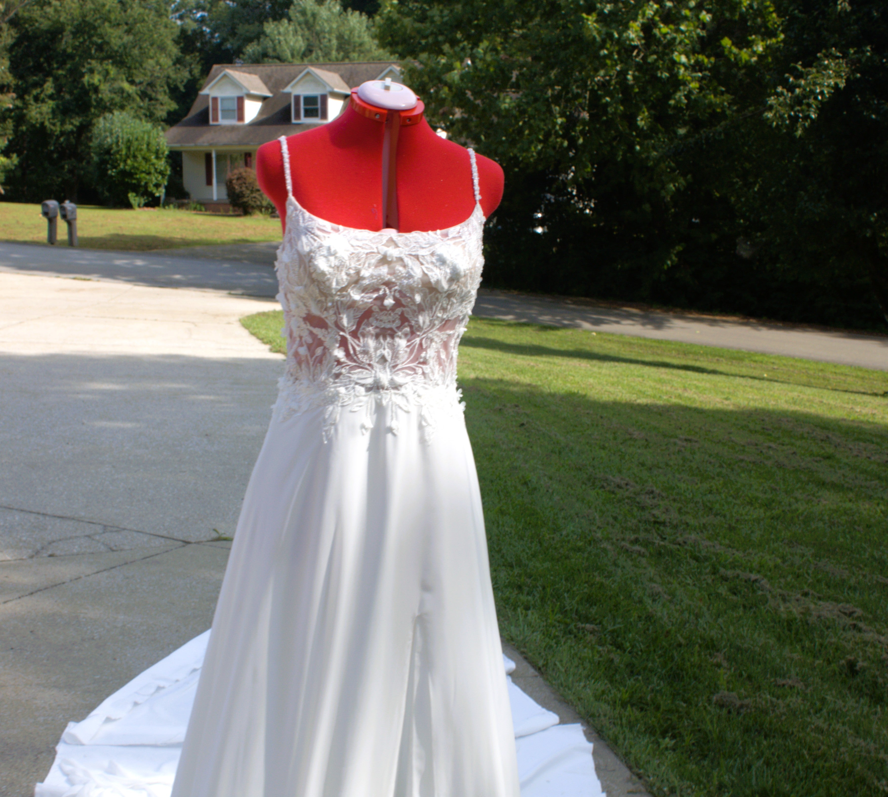 62 Pearled Spaghetti Strap Luxury Wedding Dress