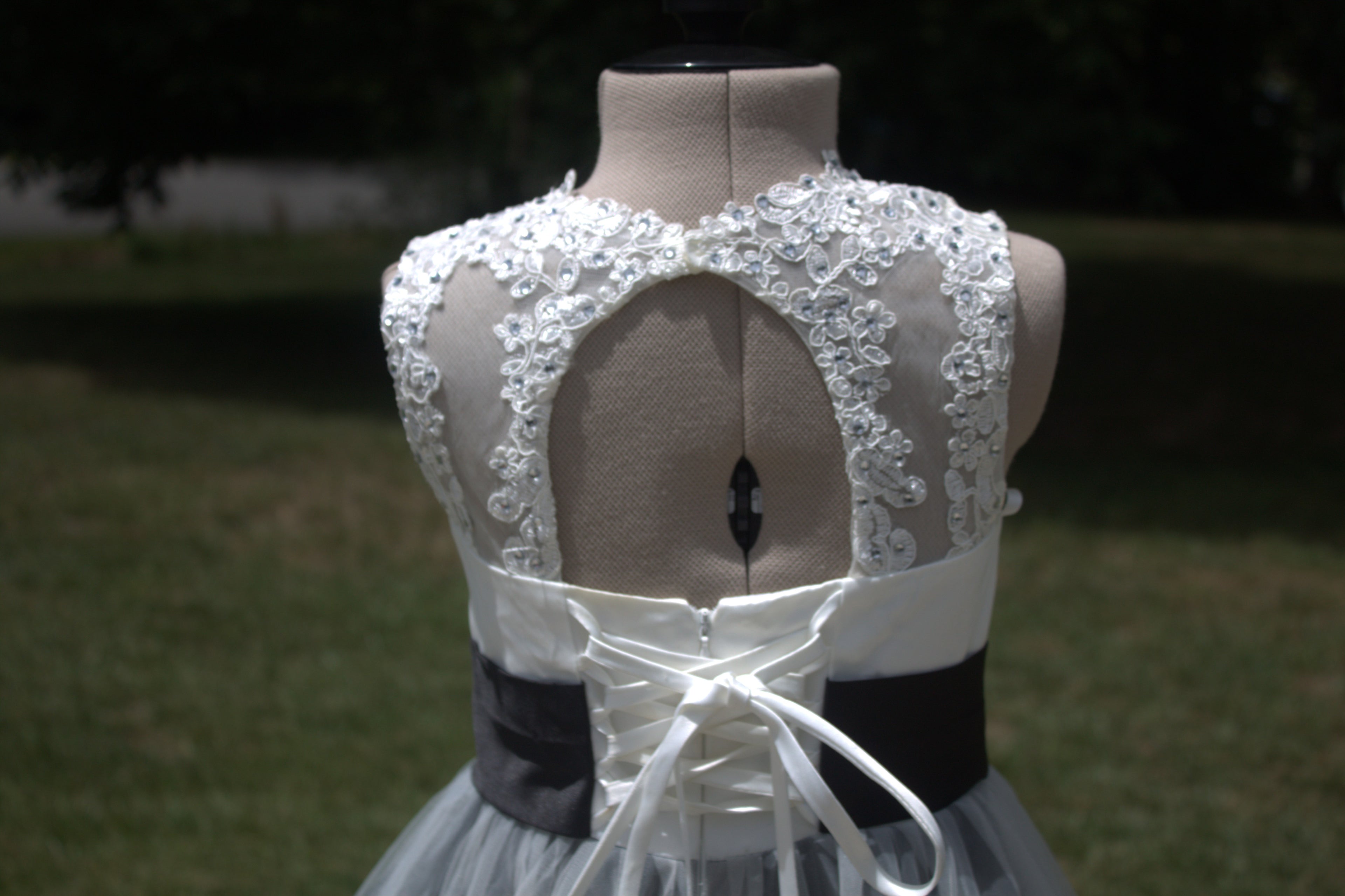 110 Grey and White Lace Kids Dress