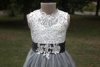 110 Grey and White Lace Kids Dress