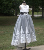 110 Grey and White Lace Kids Dress