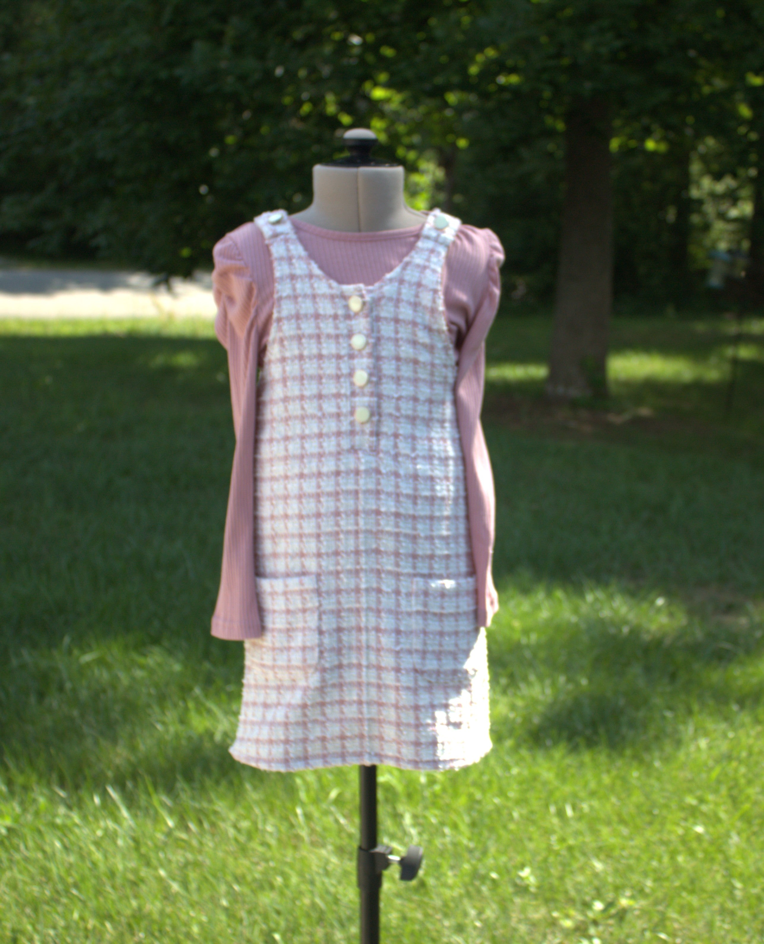 116 Blush and White Gingham Kids Dress