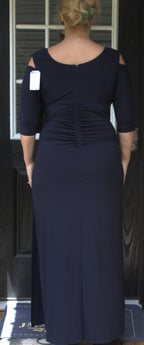 79 Navy Blue Formal Gown with Broach