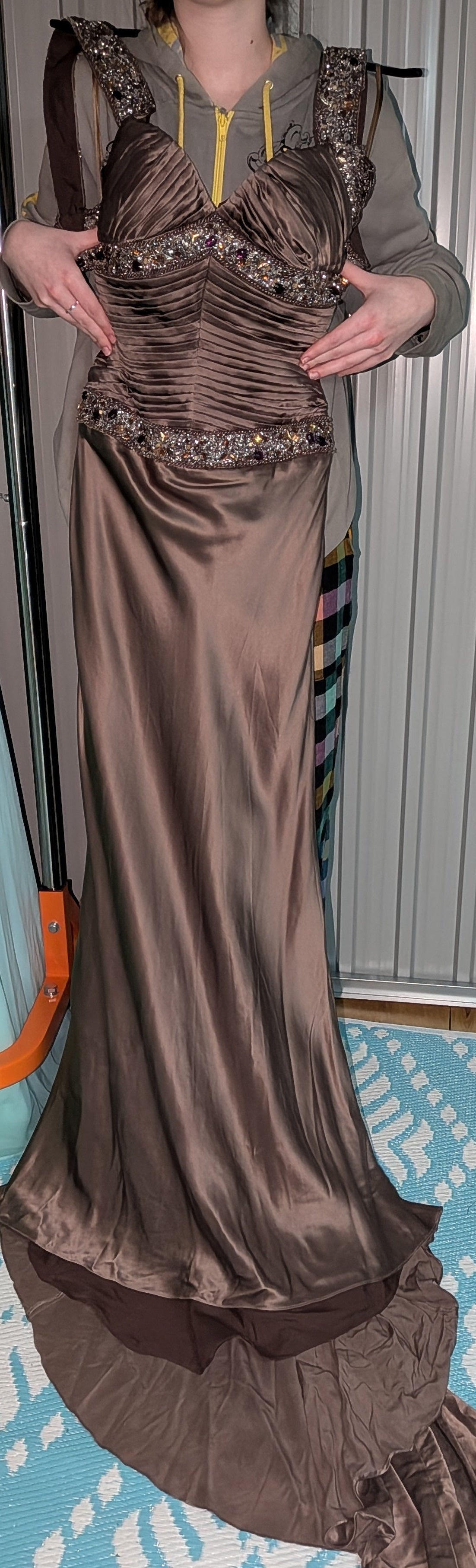 54 Chocolate silky beaded gown